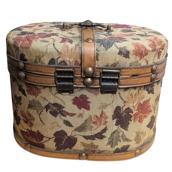 Vintage Anton Pieck Box Tapestry Wood Fabric Leather Strap Bronze Fairy Decor - Picture 3 of 10